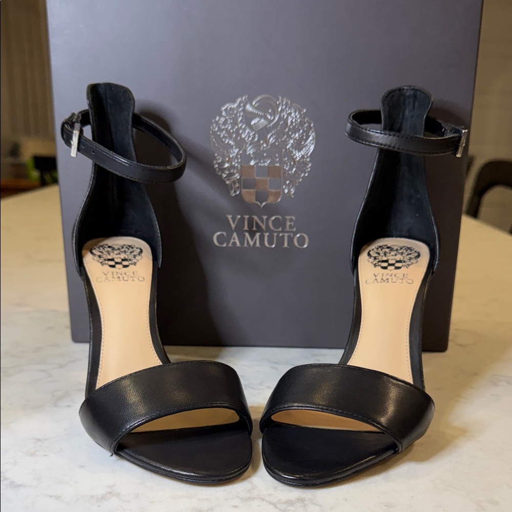 Vince Camuto Black Leather Ankle Strap Heels